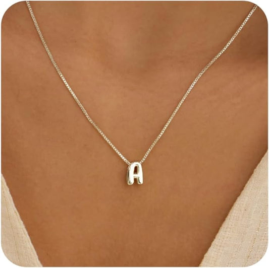 Bubble Gold Letter Necklace for Women, 14k Gold Plated Balloon Initial Necklace, Dainty Gold Necklace for Women, Personalized Bubble Pendant Name Necklace, Fashion Accessories Trendy Jewelry