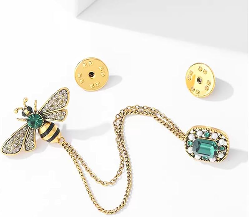 Crystal Insect Bee Brooch Pin Vintage Long Tassel Bee Chain Lapel Pin Rhinestone Bee Corsage Suit Jacket Brooch Pin Jewelry for Women Men Gifts