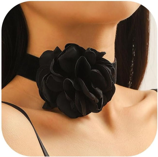 Flower Choker Necklace for Women Vintage Rose Flower Necklace Velvet Ribbon Camellia Floral Choker Necklaces Elegant Summer Necklace Jewelry for Retro Weddings 90s Costume Parties Holiday