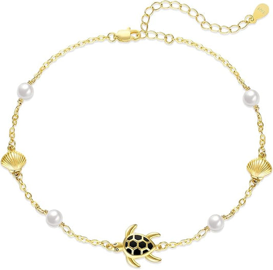 Sea Turtle/Starfish Anklet for Women 925 Sterling Silver Beach Anklet Bracelet Summer Jewelry Ocean Gifts for Beach Lovers Friends