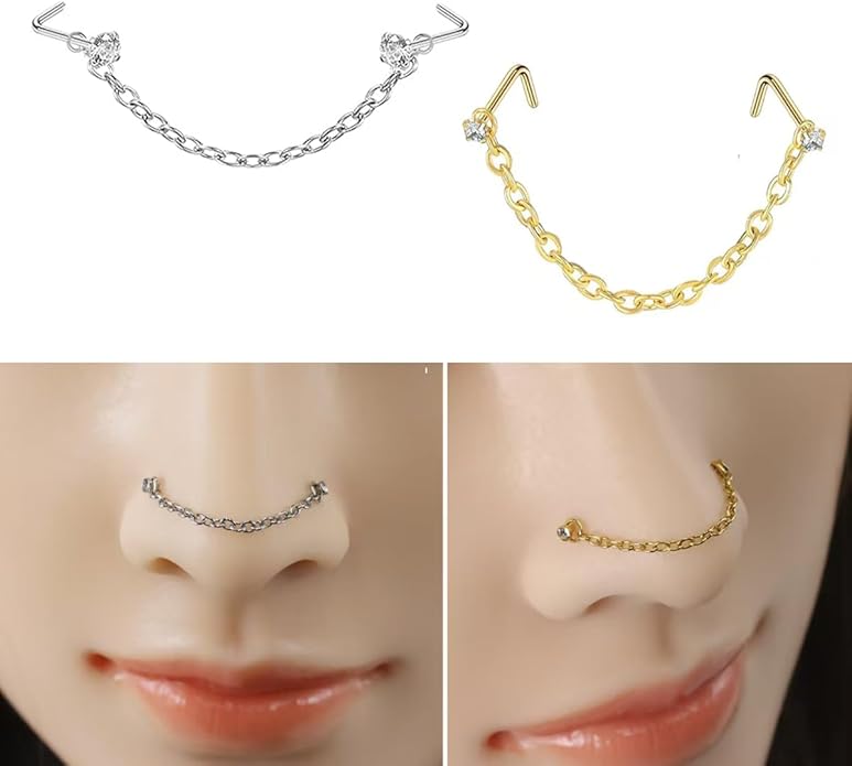 Nose Rings Studs: 8Pcs 20G Gold/Silver 316L Surgical Stainless Steel Nose Studs Hypoallergenic Corkscrew Nose Piercing Stud Jewelry for Women Men Clear Cubic Zirconia Imitation Diamond Top Size 1.5mm 2mm 2.5mm 3mm