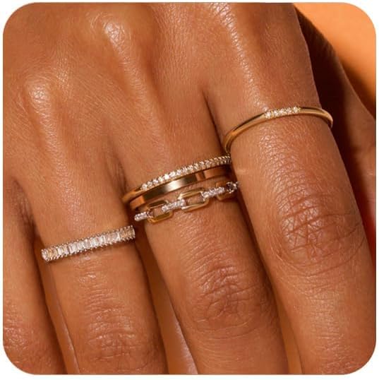 Honsny Stackable Gold Rings for Women Set Dainty 18K Gold Plated Cubic Zirconia Thumb Rings Thin Eternity Engagement Rings