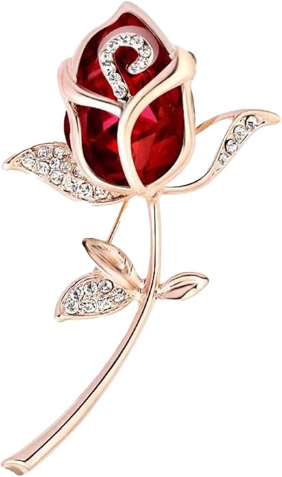 GBAHFY Red Rose Flower Brooch with Rhinestones Sparkling Crystal Floral Pin for Women