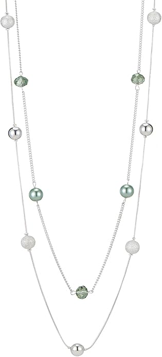 Silver Layered Long Necklace for Women Pearl Crystal Sweater Strand Chain Necklaces Fashion Gifts