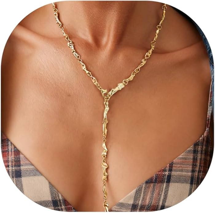 Irregular Y2k Long Y-shaped Necklace with Zircon Inlaid Sparkling Brick Tassel Pendant Double-Layer Chain High-end Fashion Accessory Women's