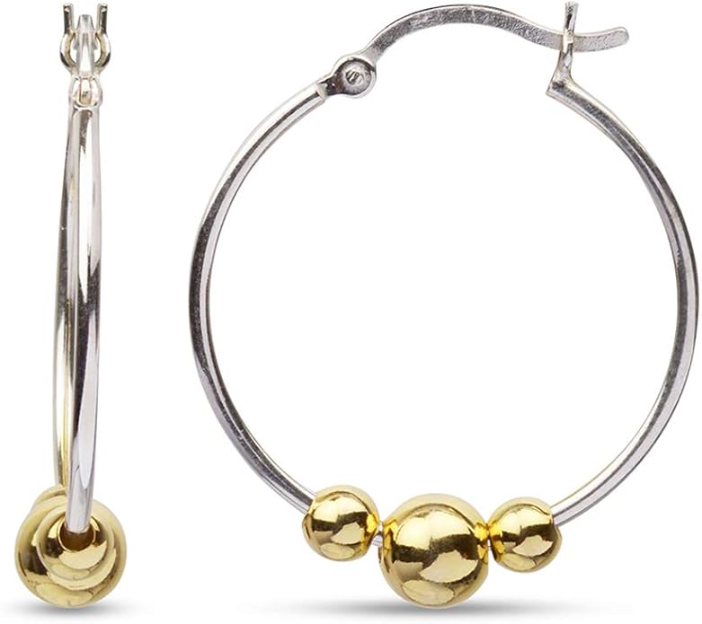 LeCalla 925 Sterling Silver Beaded Ball Hoop Earrings | Lightweight Sleeper Bead Ball Earring Hoops | Cape Style Hoop Earrings for Women