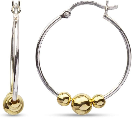 LeCalla 925 Sterling Silver Beaded Ball Hoop Earrings | Lightweight Sleeper Bead Ball Earring Hoops | Cape Style Hoop Earrings for Women