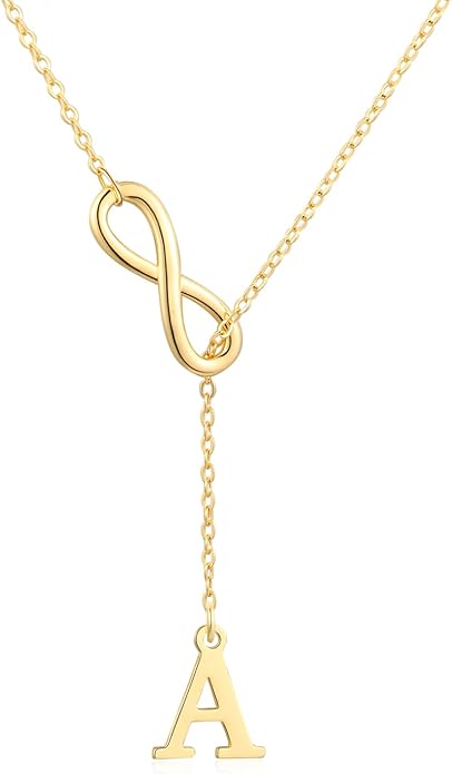 FUNEIA Gold Initial Necklaces for Women Trendy Dainty Long 14K Gold Plated Infinity Lariat Letter Necklace Non Tarnish Friendship Personalized Name Drop Pendant Y Necklace Stack Jewelry Gift