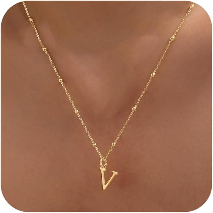 Initial Necklaces for Women Dainty Gold Letter Pendant Necklace 14k Gold Plated A-Z Name Necklaces Cute Charm Choker Necklace Fashion Accessories Non Tarnish Trendy Jewelry Gift