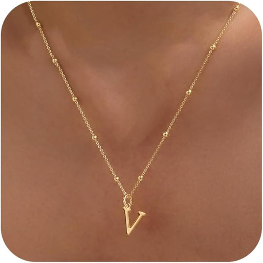 Initial Necklaces for Women Dainty Gold Letter Pendant Necklace 14k Gold Plated A-Z Name Necklaces Cute Charm Choker Necklace Fashion Accessories Non Tarnish Trendy Jewelry Gift