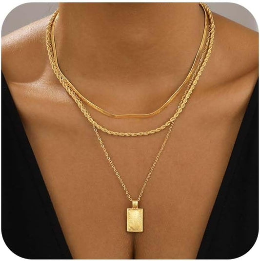 BBV Layered Gold Necklaces for Women Stackable Dainty 14K Gold Plated Silver Chain Necklace Layering Cute Fashion Pendant Choker Necklaces Trendy Jewelry Set Gifts for Women