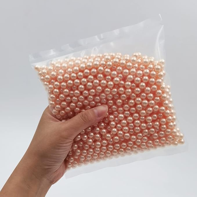 INSPIRELLE 1100pcs Champagne Undrilled ABS Pearls for Vase Fillers, 8mm No Hole Makeup Beads to Hold Brush Lipstick Eyeliner, Imitation Round Pearl Beads for Table Scatter Home Wedding Decoration