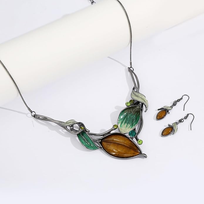 Vintage Chunky Statement Jewelry Set Retro Leaf Floral Geometric Bohemian Boho Bib Necklace Earring Set Fashion Costume Jewelry for Women Girls Wedding Party Prom Unique Gift