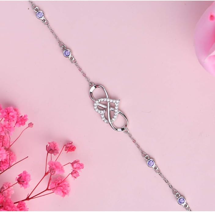 S925 Sterling Silver Ankle Bracelet for Women,Infinity Anklet with Heart Design Charm Jewelry Mother's Day Gifts for Women Mother