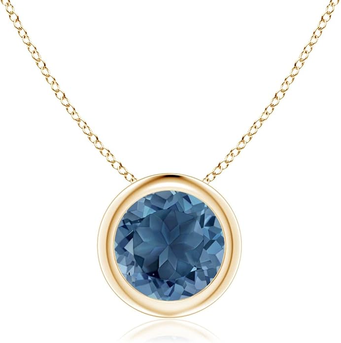 Angara Natural London Blue Topaz Solitaire Pendant for Women | Round Blue Topaz Pendant Necklace in 14K Solid Gold/Silver/Platinum With 18" Chain | December Birthday, Gemstone Jewelry Gift