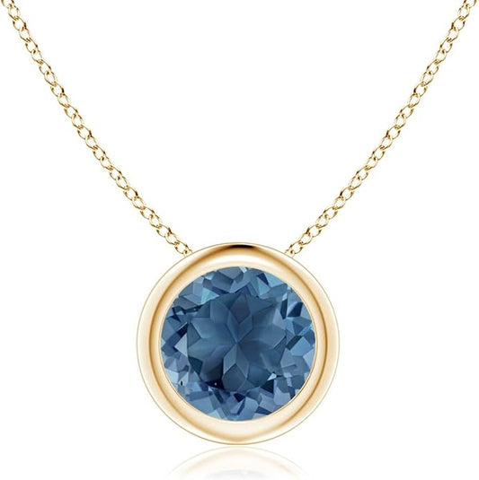 Angara Natural London Blue Topaz Solitaire Pendant for Women | Round Blue Topaz Pendant Necklace in 14K Solid Gold/Silver/Platinum With 18" Chain | December Birthday, Gemstone Jewelry Gift