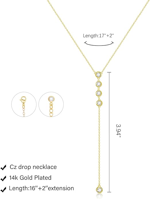 Lariat Gold Necklace for Women, Dainty Long Necklace 14k Gold Plated/Silver Y-Shaped Layered Beaded Chain Drop Necklaces for Women Trendy Simple Gold Jewelry for Women Gifts