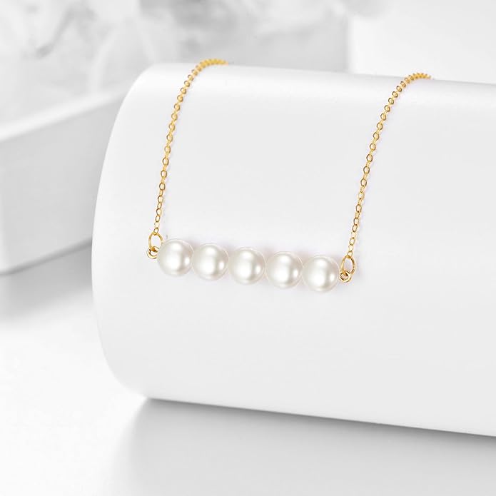 KECHO 14K Real Gold Freshwater Cultured Pearl Pendant Necklace 14K Solid Gold Jewelry Anniversary Birthday Gifts for Women