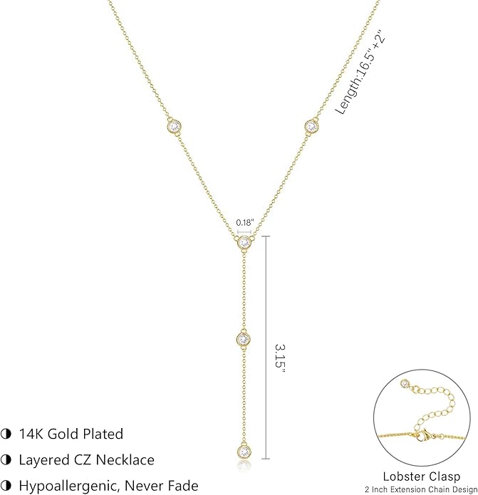 Luxval Lariat Gold Necklace for Women, Dainty Long Necklace 14k Gold Plated/Silver Y-Shaped Pendant Necklaces Trendy Beaded Chain Drop Necklaces Jewelry for Women Gifts