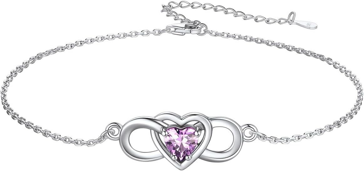 Custom4U Personalized Infinity Ankle Bracelets for Women 925 Sterling Silver Anklet Bracelet Endless Love Symbol Birthstone Charm Adjustable Foot Chain Jewelry Mothers Day Gifts for Mom Wife Women Her