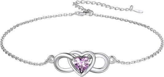 Custom4U Personalized Infinity Ankle Bracelets for Women 925 Sterling Silver Anklet Bracelet Endless Love Symbol Birthstone Charm Adjustable Foot Chain Jewelry Mothers Day Gifts for Mom Wife Women Her