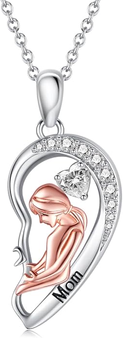 S925 Heart Necklace for Mom Wife Women S925 Sterling Silver Pendant Necklace Jewelry Gift for Mother's Day Birthday Christmas Wedding Thanksgiving Day Gift