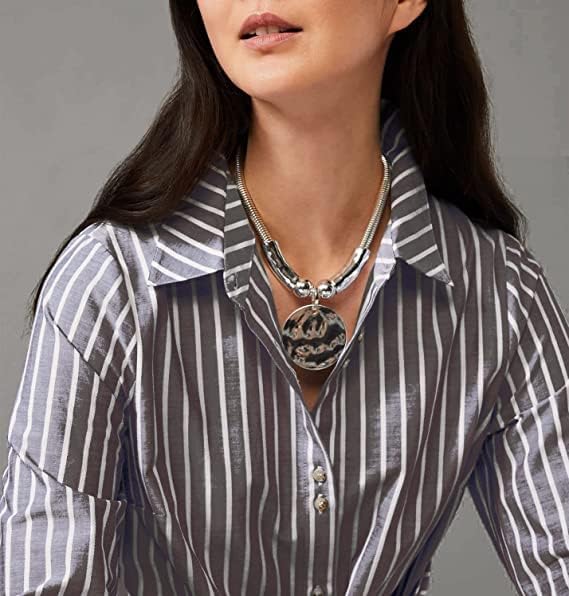 Silver Hammered Metal Statement Necklace Set with Lobster Clasp Closure, Disc Coin Necklace Circle Necklace Chunky Necklaces for Women New Unique Trendy Jewelry Valentines Day Gift
