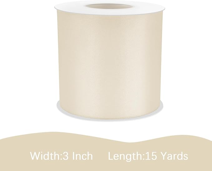 LEEQE Cream Satin Ribbon 3 inch X 15 Yards Polyester Ribbon for Gift Wrapping Very Suitable for Weddings Party Hair Bow Invitation Decorations and More