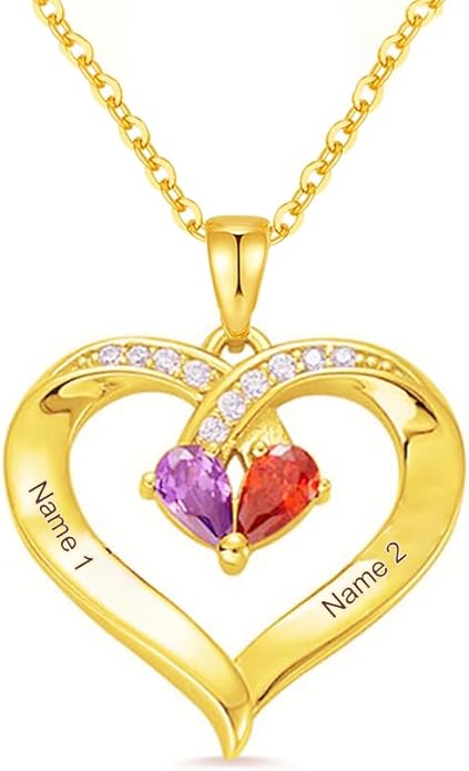 10K 14K 18K Personalized Solid Gold Nautral Diamond Mom Necklace with 1-5 Birthstones for Women Mom Wife,Custom Mother Birthstone Necklace Engraved Name Jewelry Gift for Mothers Day Birthday