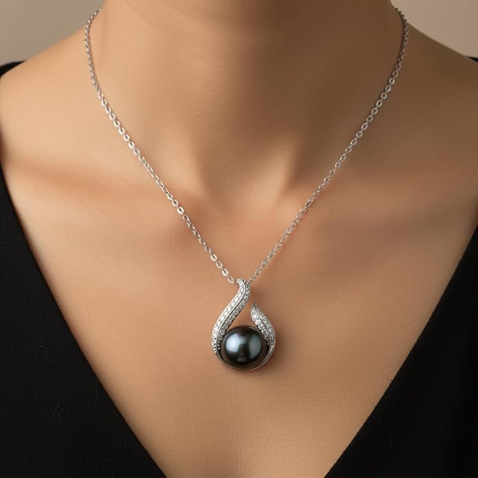 TRYNDI Real Tahitian Black Pearl Necklace Gifts for Women - Larger 11-12mm Luxury Pearl Womens Jewelry, Romantic Valentines Gift for Wife from Husband- Wedding Anniversary, Birthday, Mothers Day, Valentine Necklace for Girlfriend, Fiance & Soulmate
