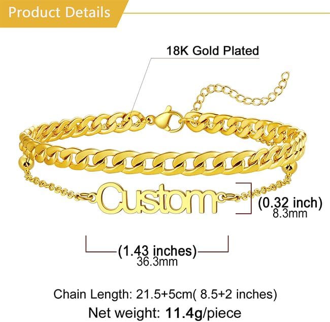 U7 Custom Layered Ankle Bracelets for Women Stainless Steel Bead/Cuban/Figaro/Rope/Wheat Chain Anklet Waterproof Anklet Jewelry for Beach Vacation
