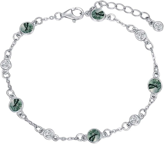 Anklet Bracelet for Women 925 Sterling Silver Natural Stone Chain Ankle Bracelet Beach Summer Fine Jewelry Birthday Christmas Gifts for Women Her Mom