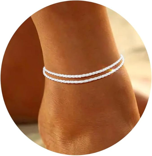 Sterling Silver Anklet Bracelets for Women Waterproof, 925 Sliver Plated CZ & Heart Charm Dainty Layer Anklets for Women Trendy, Simple Chain Anklets Set Gifts for Women, Jewelry Gifts for Her Women Mom Wife Girlfriend