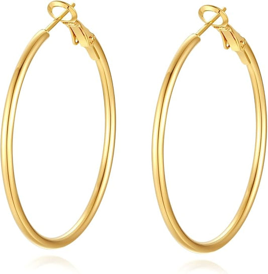 4 Pairs Silver Gold Hoop Earrings for Women | 14K Gold Plated Hoop Earrings Set Hypoallergenic Earring Lightweight Dangle Earrings Set