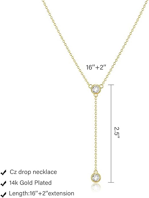 Luxval Lariat Gold Necklace for Women, Dainty Long Necklace 14k Gold Plated/Silver Y-Shaped Pendant Necklaces Trendy Beaded Chain Drop Necklaces Jewelry for Women Gifts