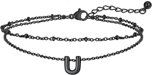 FaithHeart Initial Ankle Bracelets for Women, Waterproof 14k Gold Plated Initial Anklets Non Tarnish Stainless Steel Layered Anklet Summer Beach Foot Jewelry