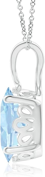 Angara Natural Aquamarine Solitaire Pendant for Women | Vintage in 14K Solid Gold/Platinum With 18" Chain | March Birthday, Anniversary, Gemstone Jewelry Gift