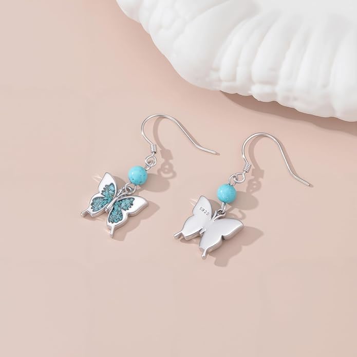 PROESS Turquoise Earrings 925 Sterling Silver Owl/Dragonfly/Butterfly/Hummingbird Earrings Butterfly Jewelry Gifts for Women Christmas Mothers Day