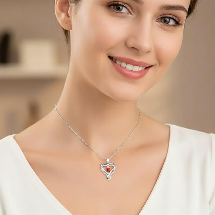 Birthstone Infinity Heart Necklace for Women Wife Girlfriend Mom Daughter Gifts S925 Silver Jewelry For Anniversary Rose Gold Gifts For Birthday Christmas Mothers Valentines Day