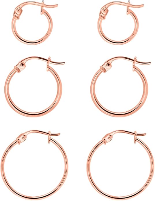 SEA OF ICE 925 Sterling Silver Hoop Earrings for Women - Hypoallergenic Earrings for Women in Sterling Silver, Yellow Gold, Rose Gold or Black Rhodium | Sizes 12MM, 15MM, 20MM or Multipack