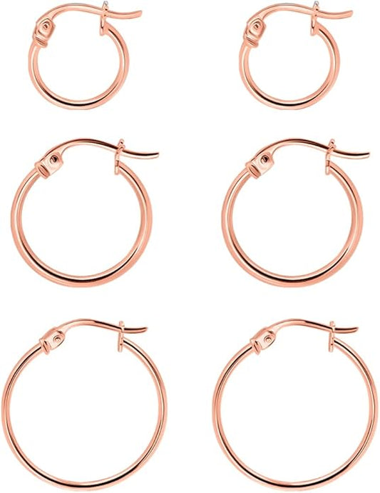 SEA OF ICE 925 Sterling Silver Hoop Earrings for Women - Hypoallergenic Earrings for Women in Sterling Silver, Yellow Gold, Rose Gold or Black Rhodium | Sizes 12MM, 15MM, 20MM or Multipack