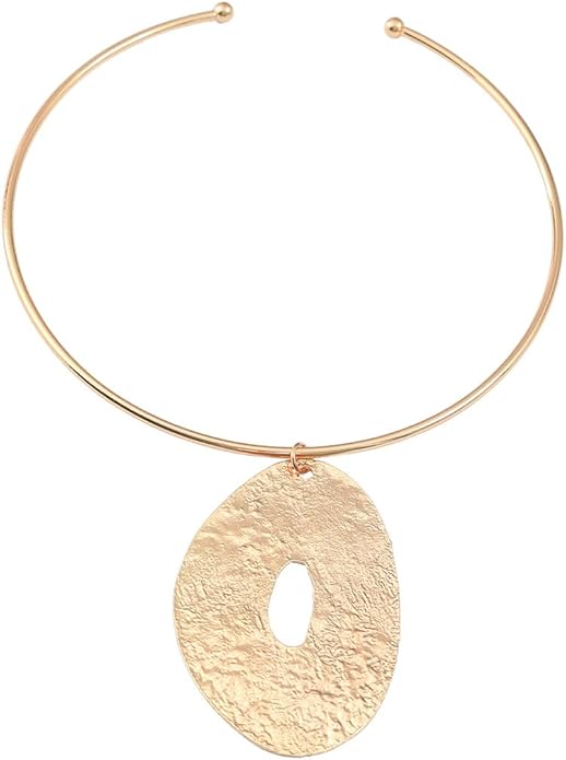 African Jewelry Gold Plated/Silver Choker Necklace for Women Men Unisex,Metal Circle Collar Necklace Irregular Pendant Necklace Statement Costume Ethnic Tribal Accessories