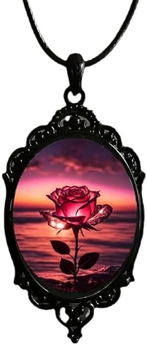 Gothic Rose Glass Necklace for Women Vintage Satan Demon Pendant Halloween Roses Necklaces Dark Punk Style Necklace Victoria Emboss Necklaces Mystic Witch Jewelry Gift Accessories
