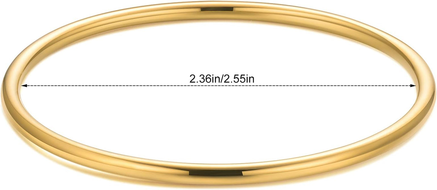 Kainier 3mm 14K Gold Plated Bracelet Stainless Steel Glossy Stackable Thin Round Bangle Bracelet for Women Solid Plain Polished Bracelet Best Gifts for Love