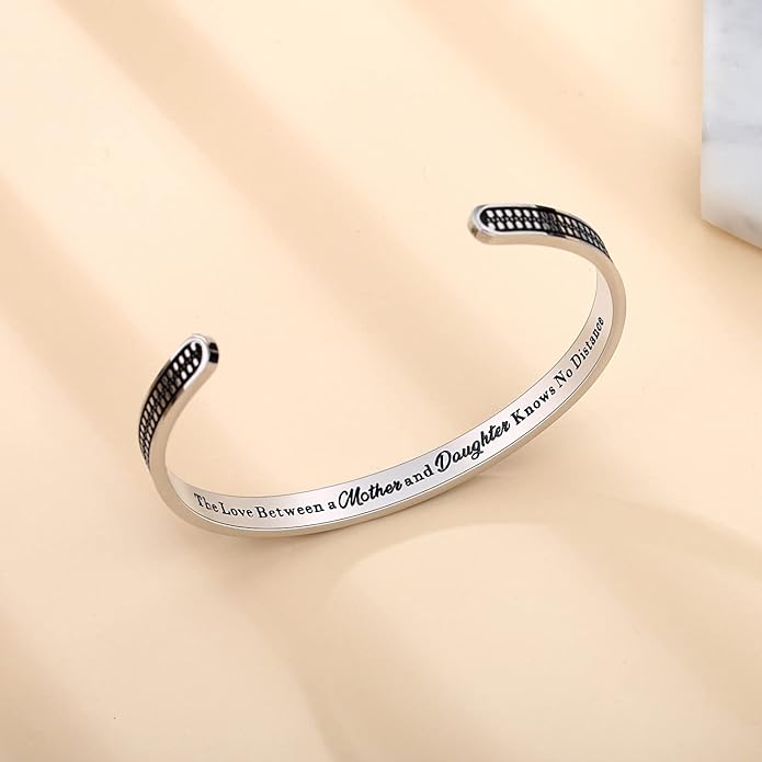TONY & SANDY Inspirational Bracelets for Women Teen Girls Personalized Gifts for Daughter Granddaughter Mom Sister Friends Stainless Steel Engraved Cuff Birthday Easter Christmas