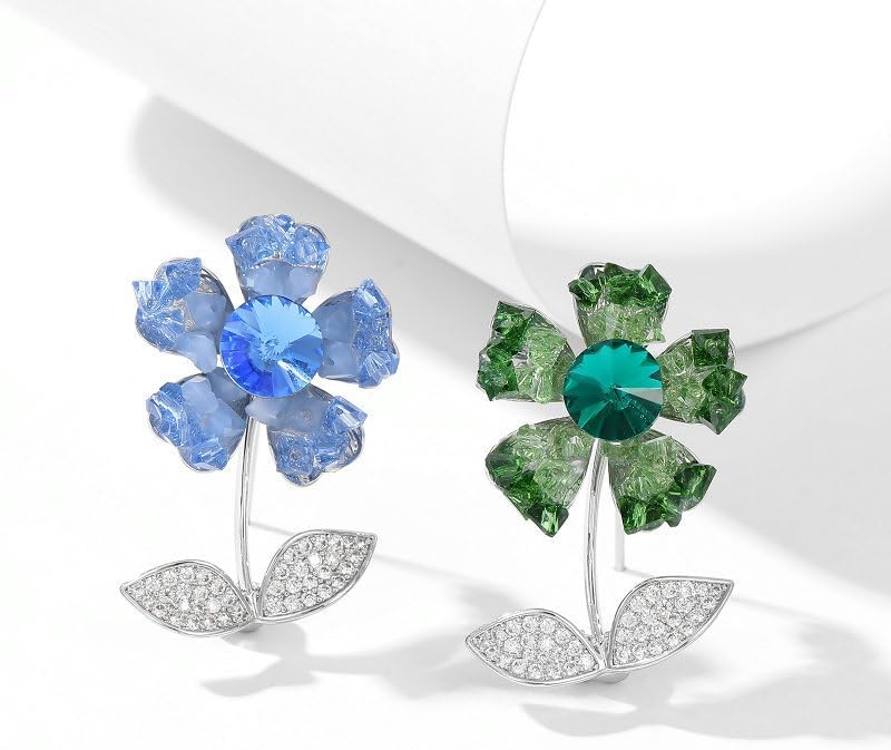 14K Gold Purple/Blue/White Flower Brooch for Women, Small Suit Outerwear Decoration, Crystal Gemstone Brooch for Her