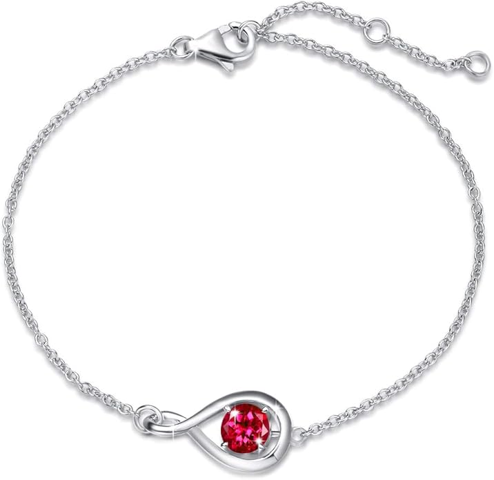 FANCIME Love Bracelet 925 Sterling Silver Infinity Birthstone Bracelets for Women Fine Jewelry Birthday Christmas Gifts for Her Mom Wife, Chain Length 6.7"+1.2" Extend