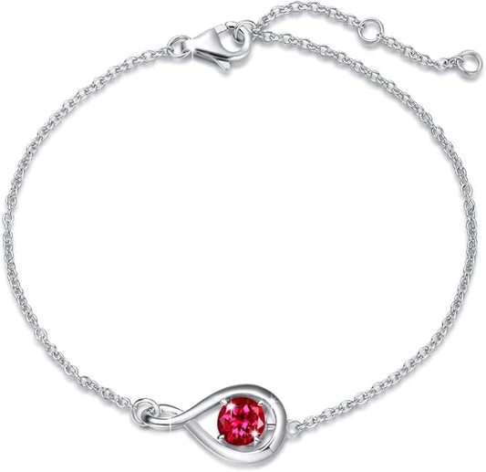 FANCIME Love Bracelet 925 Sterling Silver Infinity Birthstone Bracelets for Women Fine Jewelry Birthday Christmas Gifts for Her Mom Wife, Chain Length 6.7"+1.2" Extend