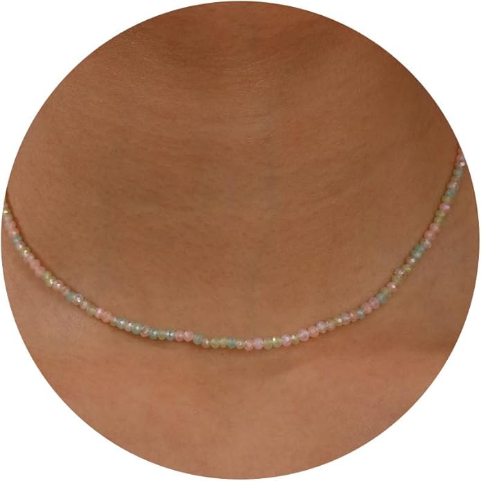 JSJOY Tiny Crystal Beaded Choker Necklaces for Women Colorful Beaded Necklace Dainty Choker Necklaces Simple Boho Jewelry Gifts for Teens Handmade Bead Necklaces Gifts