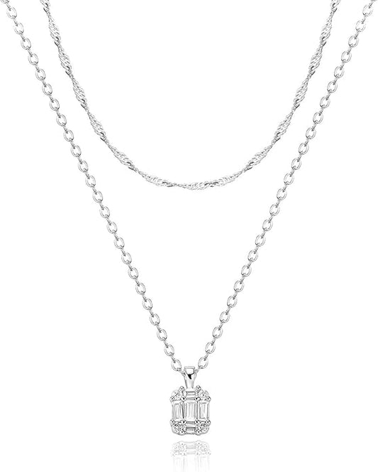 Zeffy Diamond Necklaces for Women, Dainty Gold Necklace 18k Gold Plated Layered Necklaces Simple Gold CZ Diamond Pendant Necklaces for Women Trendy Jewelry Gifts for Girls